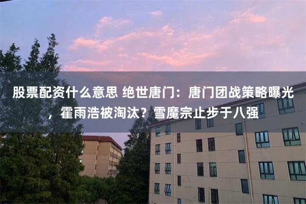 股票配资什么意思 绝世唐门：唐门团战策略曝光，霍雨浩被淘汰？雪魔宗止步于八强